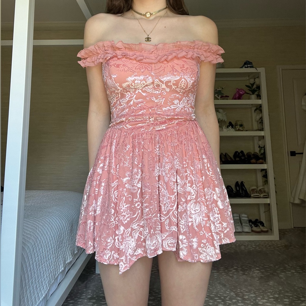 Urban outfitters pink velvet mini dress/romper